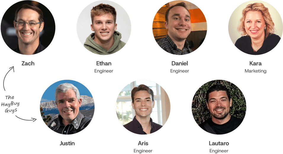The HayBuy team — Justin D, Zach L, Ethan H, Aris V, Daniel N, Lauta C